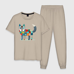 Пижама хлопковая мужская Funny fox - patchwork ai art, цвет: миндальный