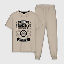 Пижама хлопковая мужская Never underestimate the power of a engineer, цвет: миндальный