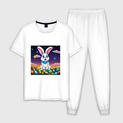 Пижама хлопковая мужская Кролик под звёздами, цвет: белый