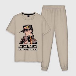 Пижама хлопковая мужская Jotaro Kujo - Jojo ai art, цвет: миндальный