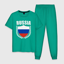 Пижама хлопковая мужская Russian flag, цвет: зеленый