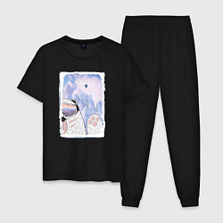 Пижама хлопковая мужская Зимние игры, цвет: черный