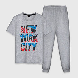 Пижама хлопковая мужская Америка Нью-Йорк, цвет: меланж
