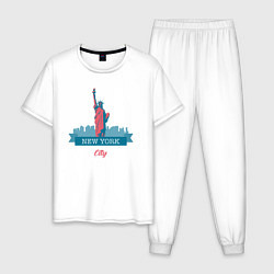 Пижама хлопковая мужская Статуя Свободы в Нью-Йорке, цвет: белый