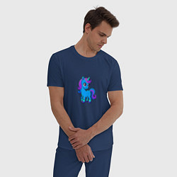 Пижама хлопковая мужская Единорог детская картинка, цвет: тёмно-синий — фото 2