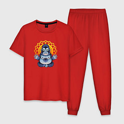 Пижама хлопковая мужская Забавная горилла медитирует, цвет: красный