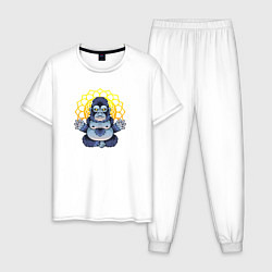 Пижама хлопковая мужская Забавная горилла медитирует, цвет: белый