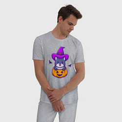 Пижама хлопковая мужская Kitty halloween, цвет: меланж — фото 2