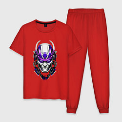 Пижама хлопковая мужская Фиолетовый киберпанк самурай, цвет: красный