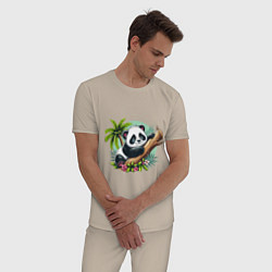 Пижама хлопковая мужская Панда в тропиках, цвет: миндальный — фото 2