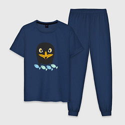 Пижама хлопковая мужская Пингвин с рыбой, цвет: тёмно-синий