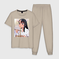 Пижама хлопковая мужская Не издевайся, Нагаторо Хаясэ, цвет: миндальный