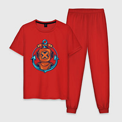 Пижама хлопковая мужская Ретро моряк аквалангист, цвет: красный