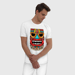 Пижама хлопковая мужская Tiki mask, цвет: белый — фото 2