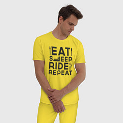 Пижама хлопковая мужская Eat sleep ride repeat, цвет: желтый — фото 2