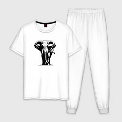 Пижама хлопковая мужская Слон силуэт, цвет: белый