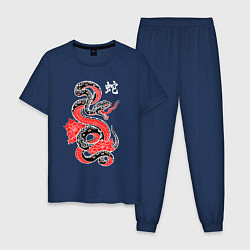 Пижама хлопковая мужская Черный змей - китайский иероглиф, цвет: тёмно-синий