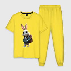 Пижама хлопковая мужская Зайчик идёт в школу, цвет: желтый