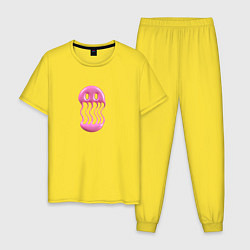 Пижама хлопковая мужская Тающий розовый смайл, цвет: желтый