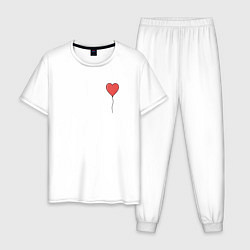 Пижама хлопковая мужская Сердце шарик, цвет: белый