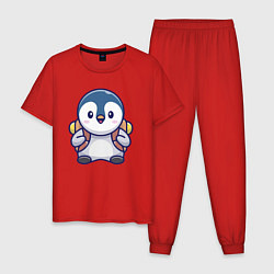 Пижама хлопковая мужская Пингвин турист, цвет: красный