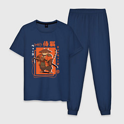 Пижама хлопковая мужская Кот странник - самурай, цвет: тёмно-синий