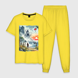 Пижама хлопковая мужская Ghost of Tsushima - watercolor, цвет: желтый