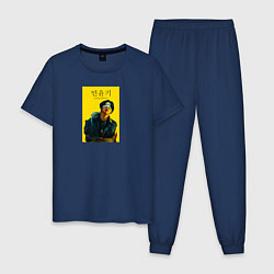 Пижама хлопковая мужская Suge с повязкой, цвет: тёмно-синий