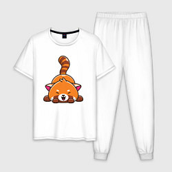 Пижама хлопковая мужская Cute red panda, цвет: белый