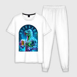 Пижама хлопковая мужская Neon beersaur - ai art fantasy, цвет: белый