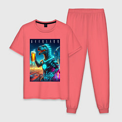 Пижама хлопковая мужская Дино с кружкой пива в Мегаполисе - нейроарт, цвет: коралловый