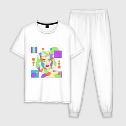 Пижама хлопковая мужская Мэрилин Монро абстрактный женский портрет, цвет: белый