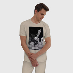 Пижама хлопковая мужская Шахматы эстетика, цвет: миндальный — фото 2