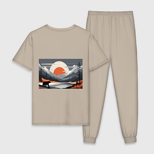 Мужская пижама Горы медведь геометрия / Миндальный – фото 2