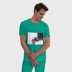 Пижама хлопковая мужская Крутой байкер скетч, цвет: зеленый — фото 2