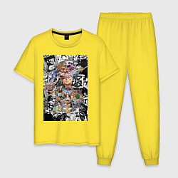 Пижама хлопковая мужская Ван-Пис Луффи коллаж, цвет: желтый