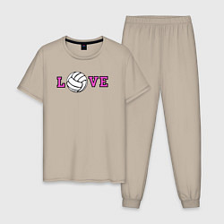 Пижама хлопковая мужская Love volley, цвет: миндальный