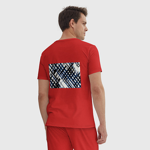 Мужская пижама Косая клетка бело-синяя / Красный – фото 4