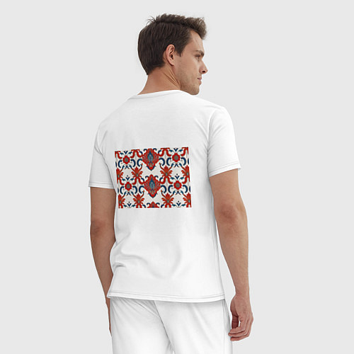 Мужская пижама Узор красно-синий на белом фоне / Белый – фото 4