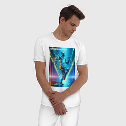 Пижама хлопковая мужская Cool cyber dancer - neon glow, цвет: белый — фото 2