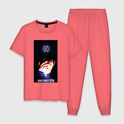 Пижама хлопковая мужская Exo monster, цвет: коралловый