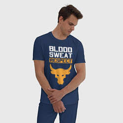 Пижама хлопковая мужская Blood sweet respect logo, цвет: тёмно-синий — фото 2
