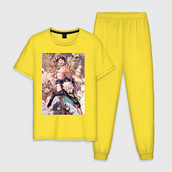 Пижама хлопковая мужская Дандадан: Кэн Такакура, цвет: желтый