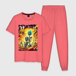 Пижама хлопковая мужская Морти и Рик - скелеты, цвет: коралловый