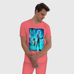 Пижама хлопковая мужская Rick and Morty - neon glow, цвет: коралловый — фото 2