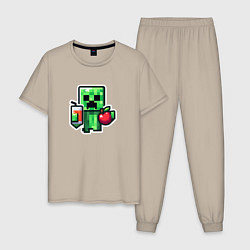 Пижама хлопковая мужская Minecraft крипер с маком, цвет: миндальный