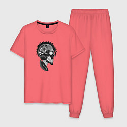 Пижама хлопковая мужская Punks skulls, цвет: коралловый