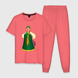 Пижама хлопковая мужская Баба, цвет: коралловый