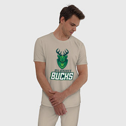 Пижама хлопковая мужская Milwaukee Bucks NBA, цвет: миндальный — фото 2