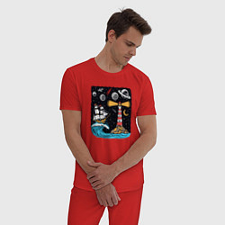 Пижама хлопковая мужская Маяк и парусник, цвет: красный — фото 2